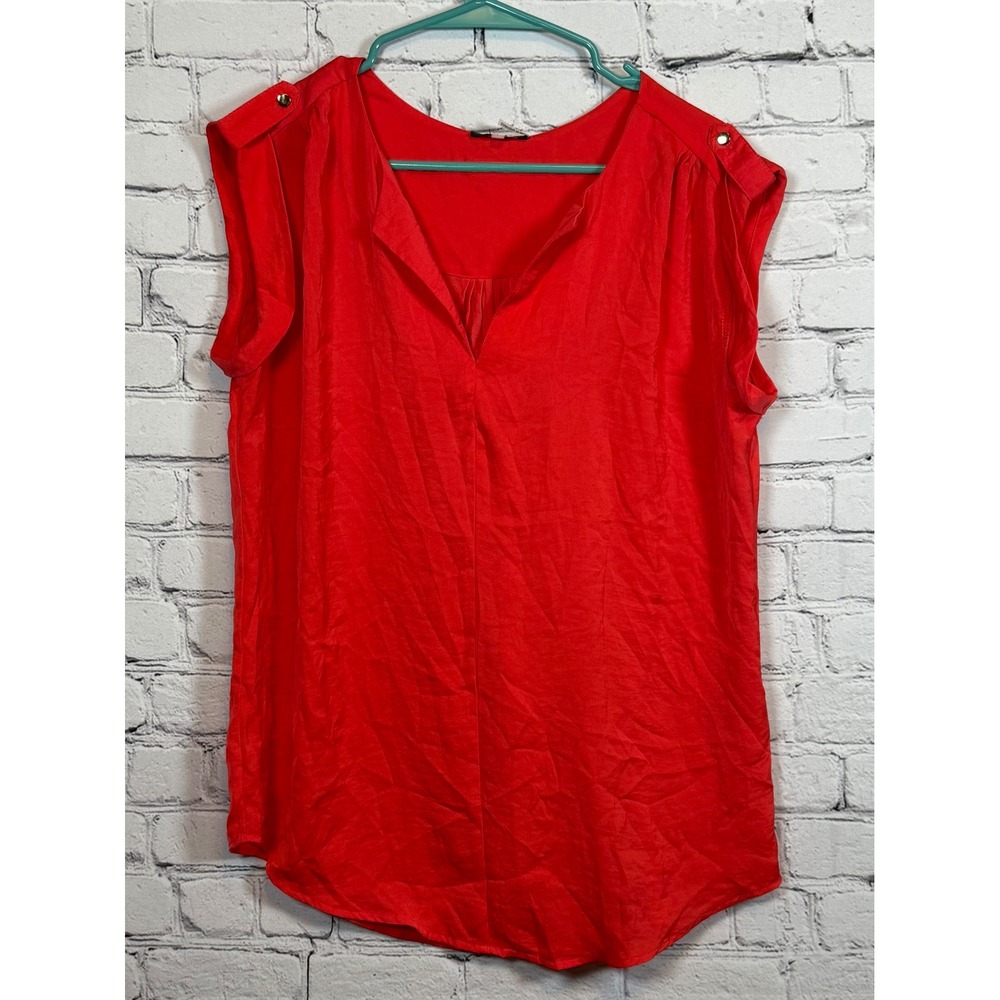 Milano Coral‎ Blouse Sleeveless V-Neck Button Accents Top Size L